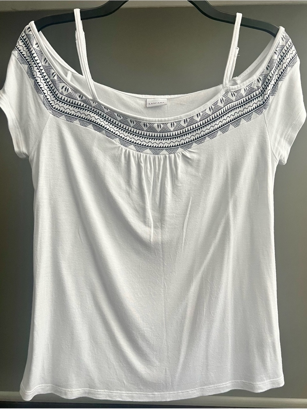 Lascana Blue & White Embroidered Tank